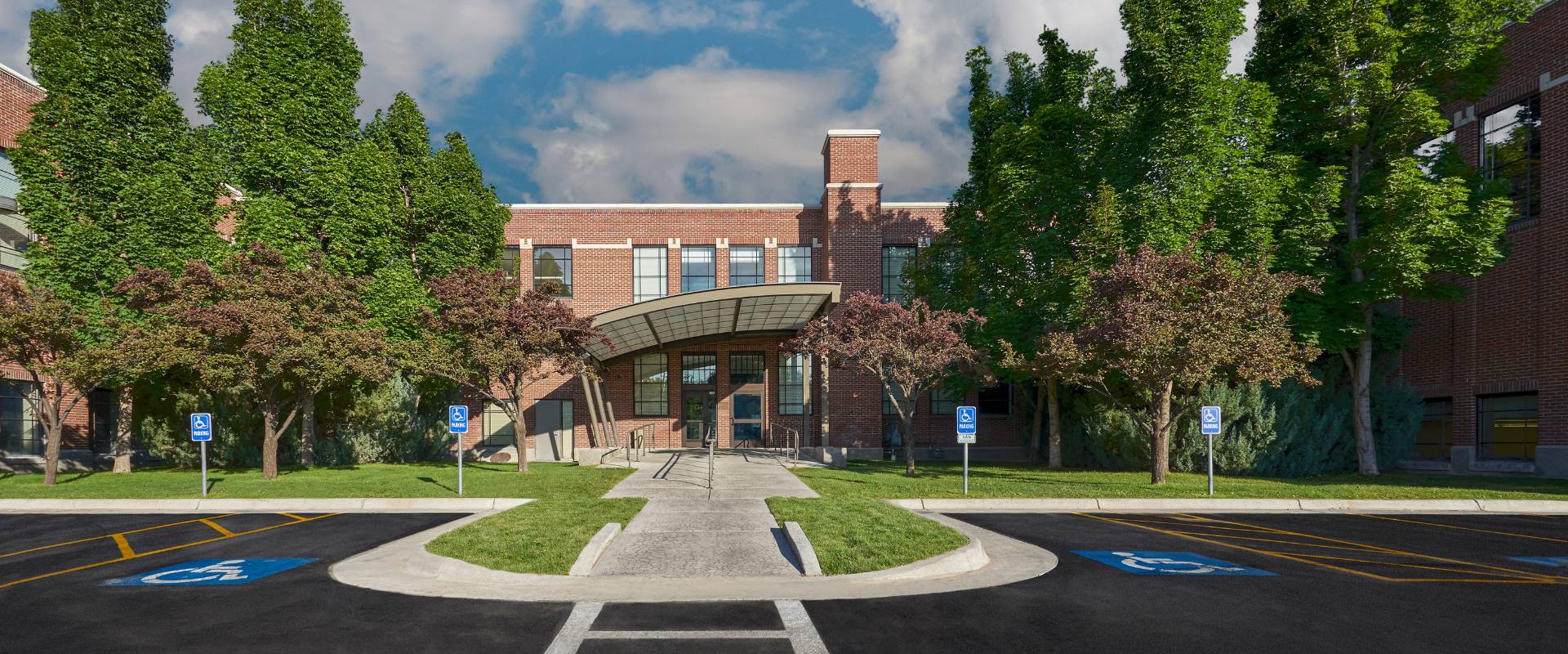 Exterior view of brick school - historic