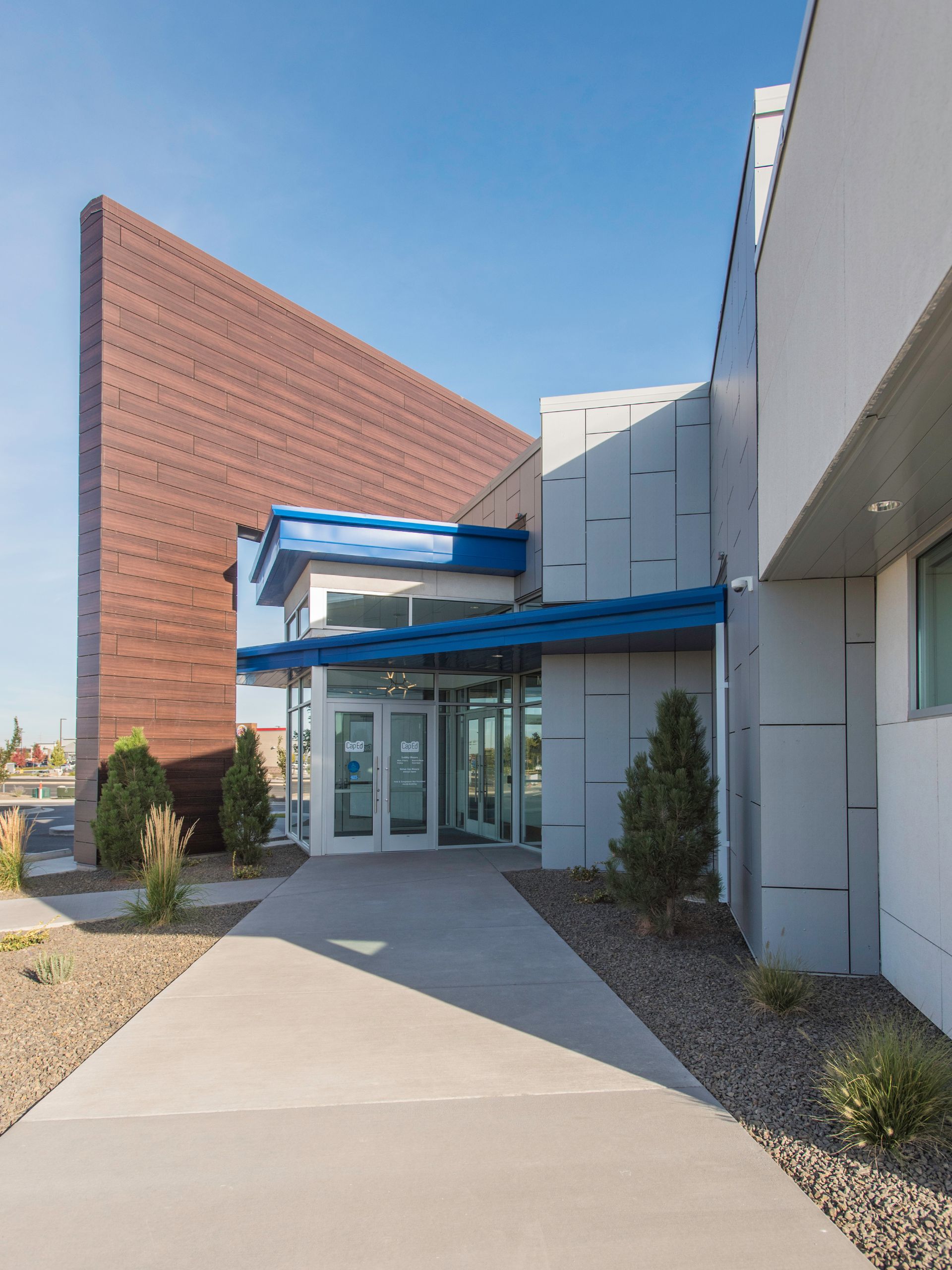 Exterior view of CapEd Credit Union showcasing unique exterior elements