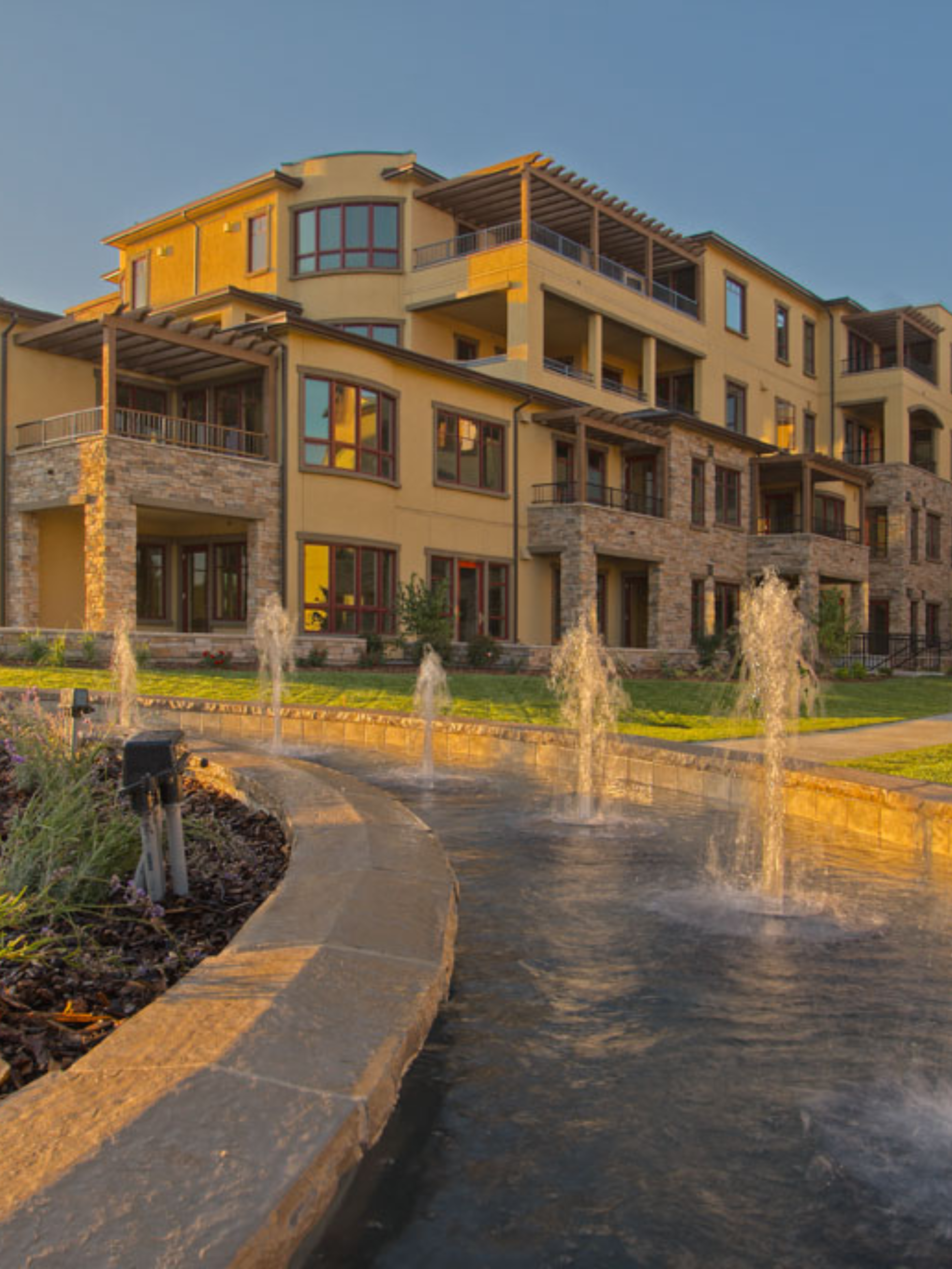 Water feature on exterior of condo's